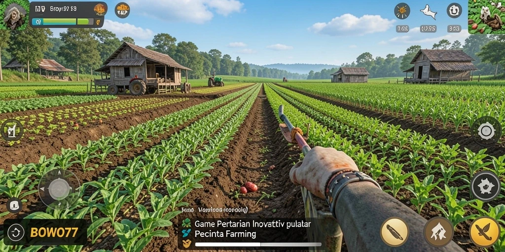 Tangkapan layar <strong>BOWO77</strong> menampilkan petani yang sedang merawat tanaman di ladang.