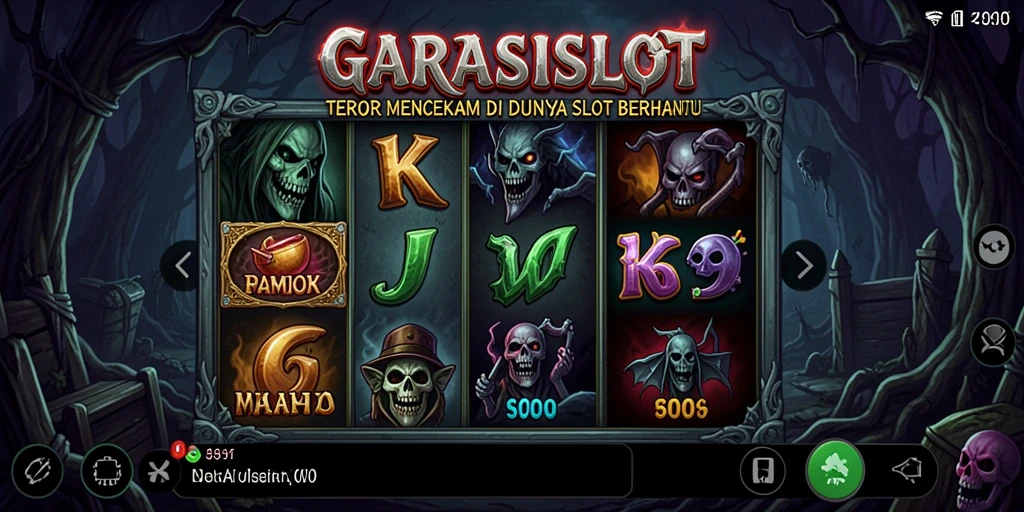 Tangkapan layar GARASISLOT menampilkan gameplay slot yang menegangkan dengan elemen horror.