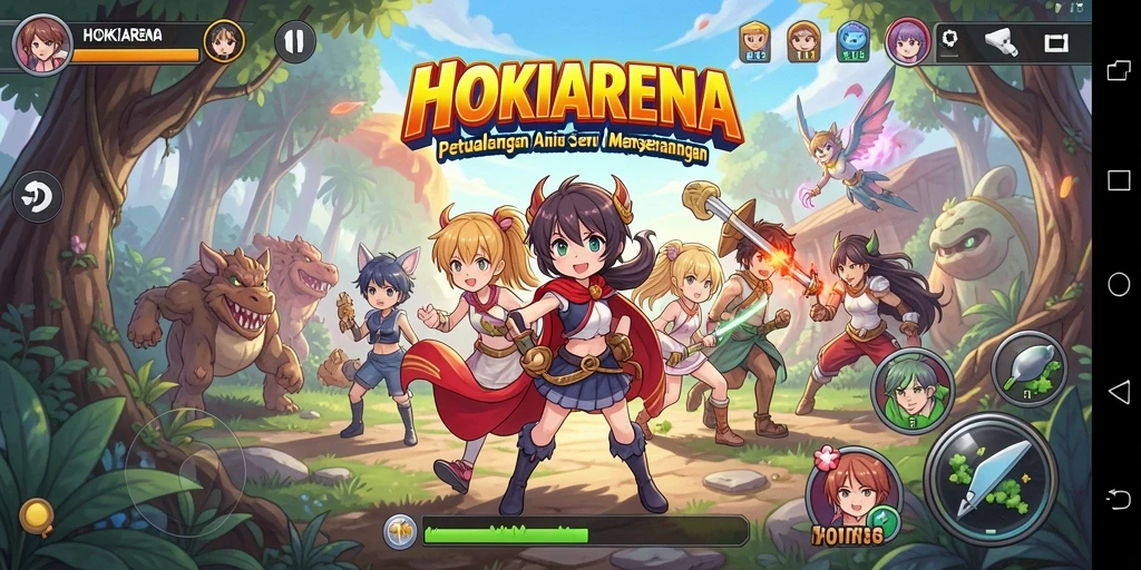 Tampilan menakjubkan gameplay HOKIARENA dengan karakter Anime yang menarik.