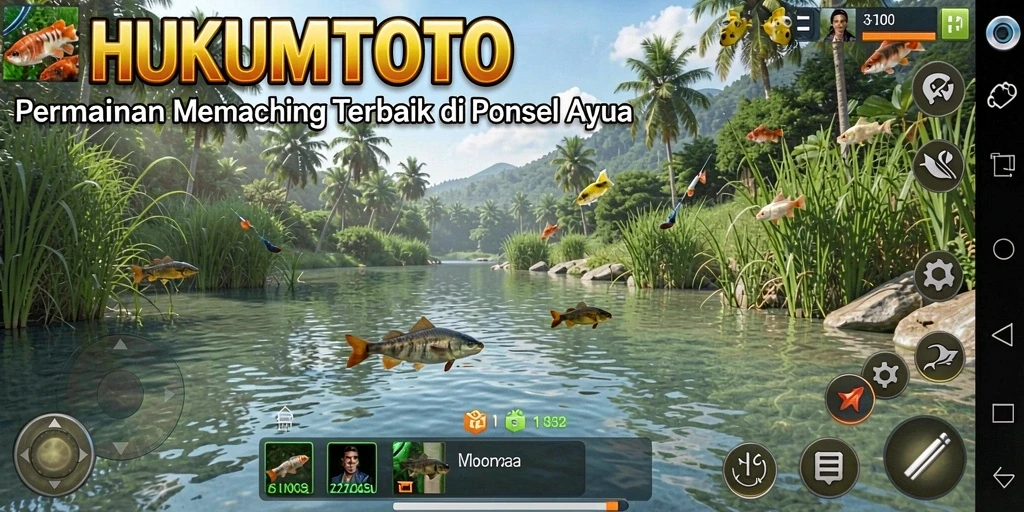 Tampilan gameplay HUKUMTOTO dengan aksi memancing yang mendebarkan.