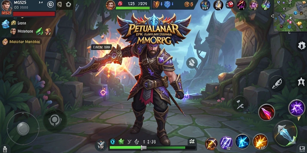 Screenshot utama MG525 menunjukkan pertempuran epik di dunia MMORPG.