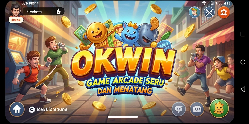 Tampilan bermain OKWIN dengan tantangan Arcade yang seru dan beragam.