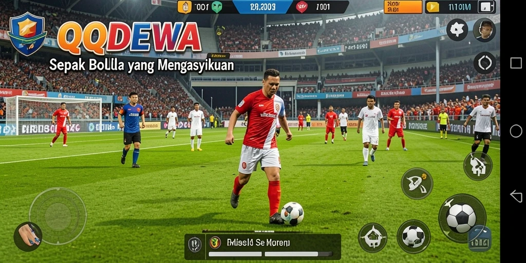 Tampilan gameplay QQDEWA saat pertandingan sepak bola intens.