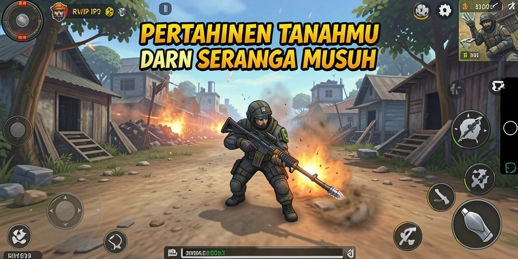 Screenshot utama RVIP2 dengan peta menegangkan dalam permainan Tower Defense.