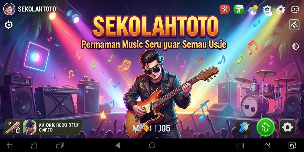 Tampilan gameplay seru di SEKOLAHTOTO saat pemain bermain musik.