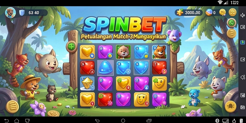 Tangkapan layar gameplay SPINBET yang penuh dengan tantangan Match-3.