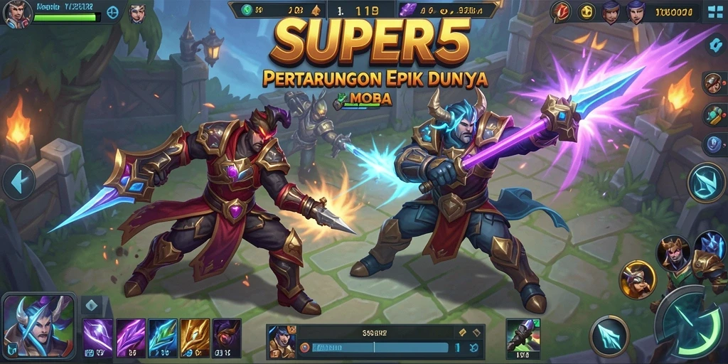 Gameplay aksi seru dalam SUPER5 MOBA.