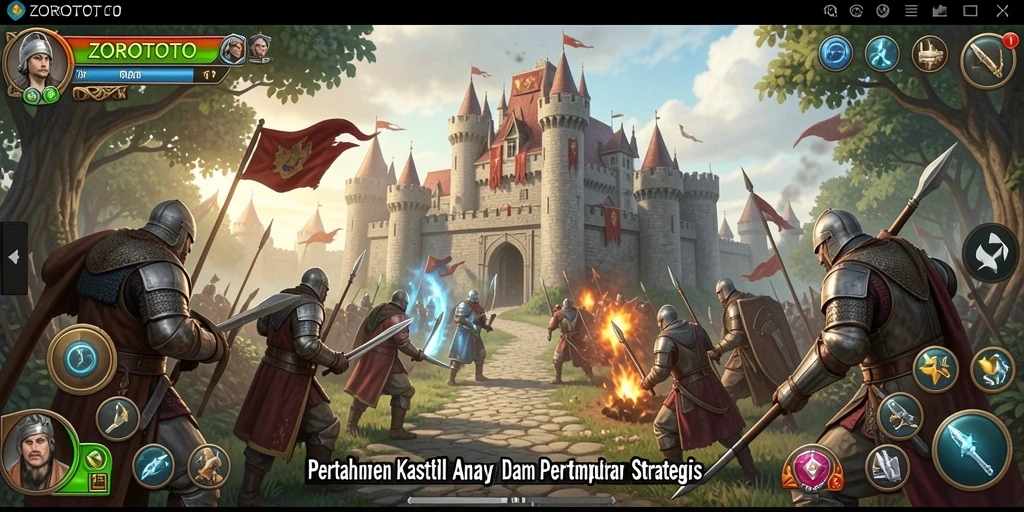 Screenshot gameplay ZOROTOTO menampilkan pertahanan menara yang strategis.